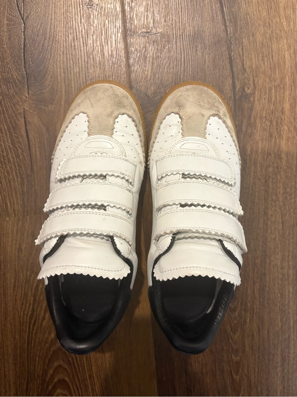 White and Beige/Black Velcro Beth Sneakers